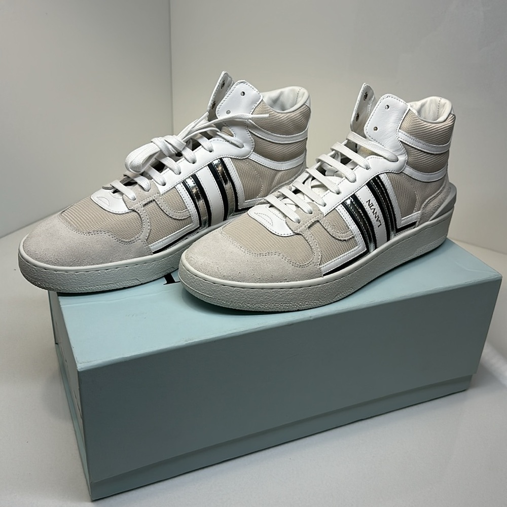 LANVIN men’s clay leather and mesh high top sneakers / size 8.5 US or 42 Europe - Picture 3 of 12